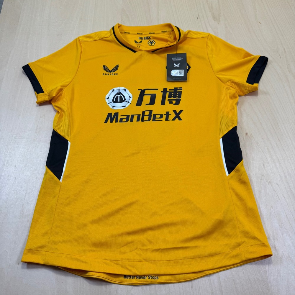 Wolves 21/22 Home Shirt Wmns Neves 8 Gold‎ Yellow Black Castore Size 14